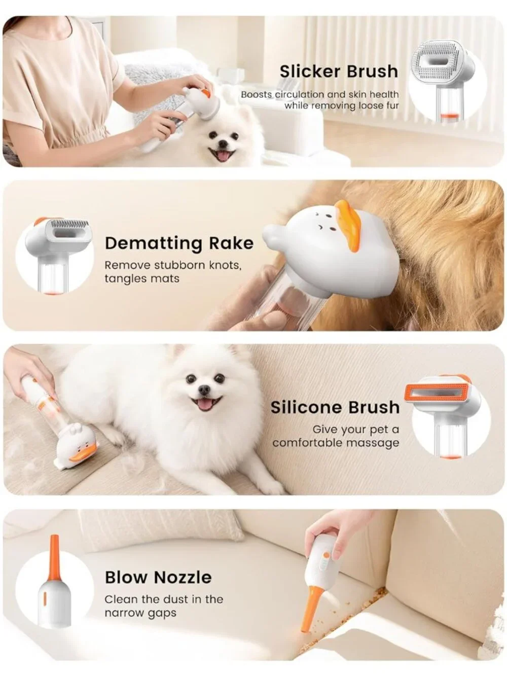 Vacuum Dog Brush for Shedding, 4-in-1